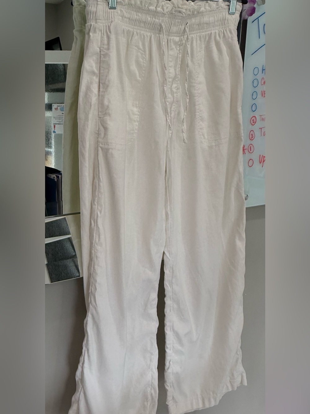 American Eagle Outfitters White Linen-Blend Pull-On Pants
